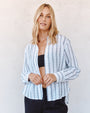 Bella DahlClean Split Back Button Down Shirt - Black & White Shadow StripeTops