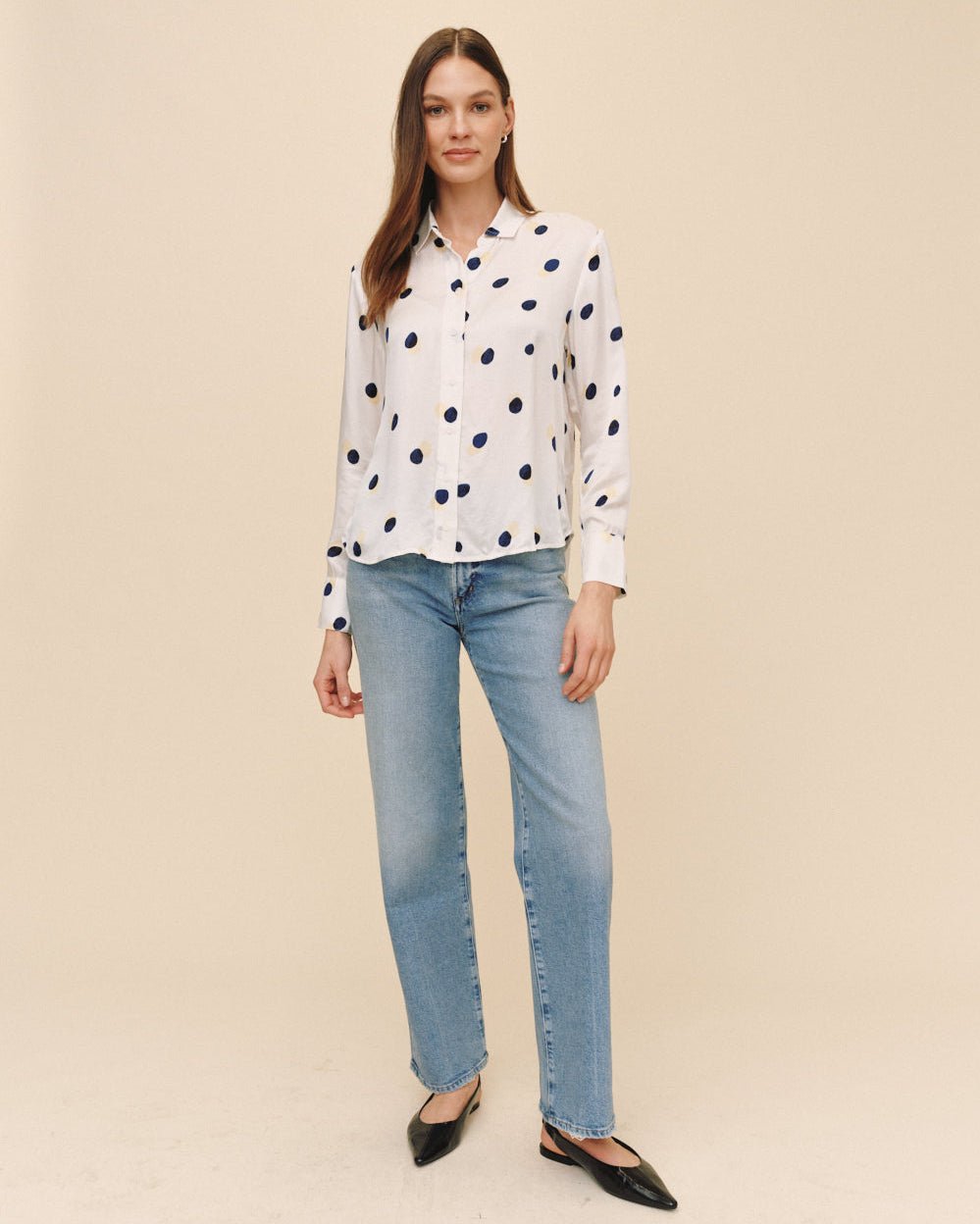 Bella DahlClean Split Back Button Down - Spring Dots PrintTops