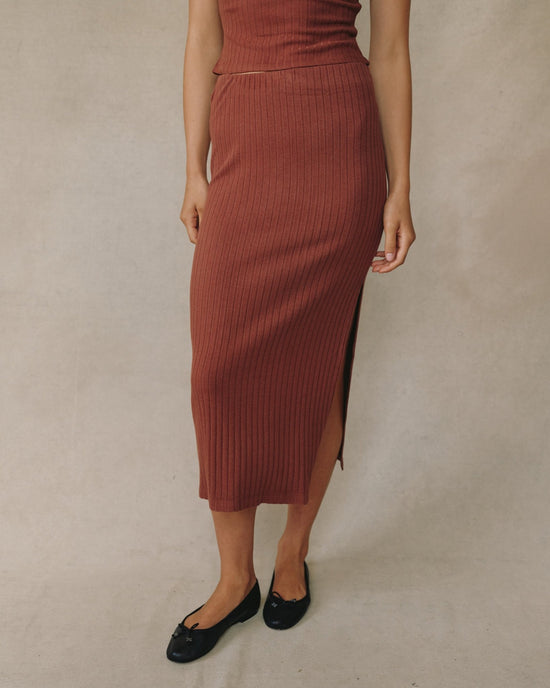 Bella Dahl Clean Waist Knit Skirt With Side Slit - Autumn Amber View 2