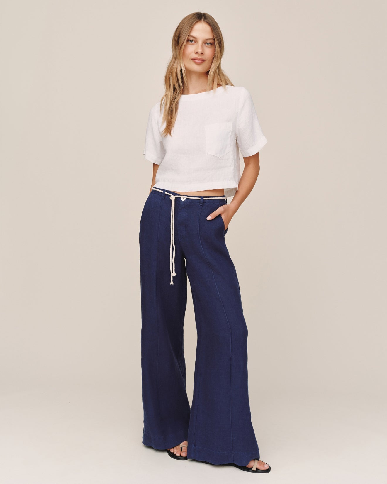 Bella DahlClean Waist Pintuck Wide Leg - Nautical NightPants