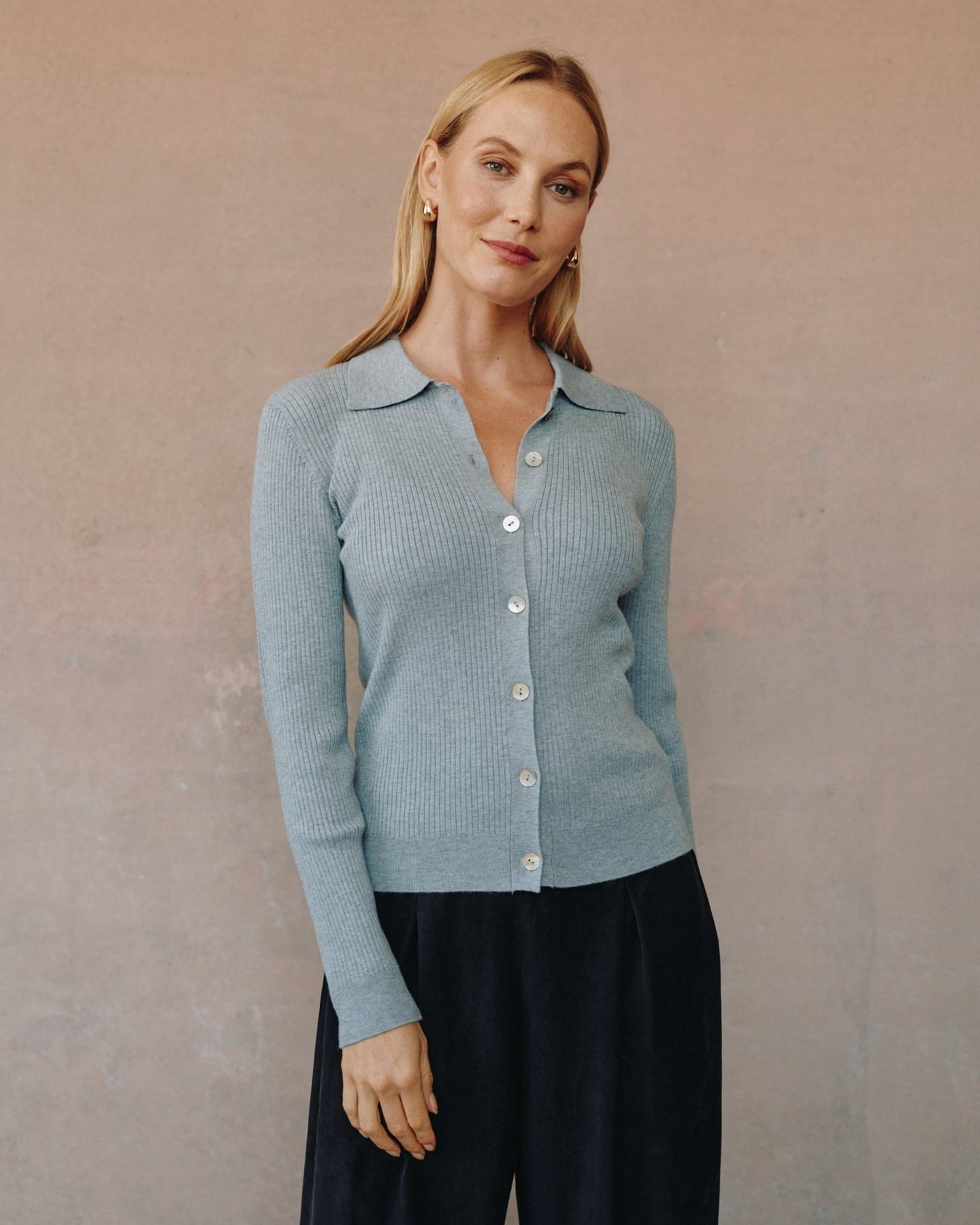 Bella DahlCollared Button Down Sweater - Heather GreySweaters