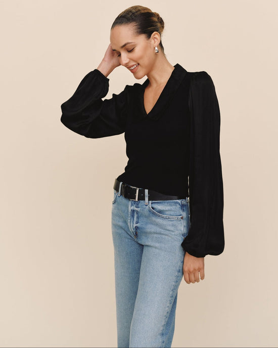 Bella Dahl Collared V Neck Top - Black View 2