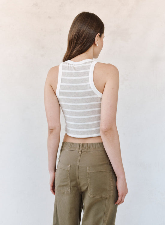 Bella Dahl Contrast Binding Tank - Sand Stripe View 2