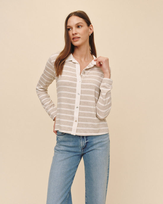 Bella Dahl Contrast Placket Button Down - Sand Stripe View 2