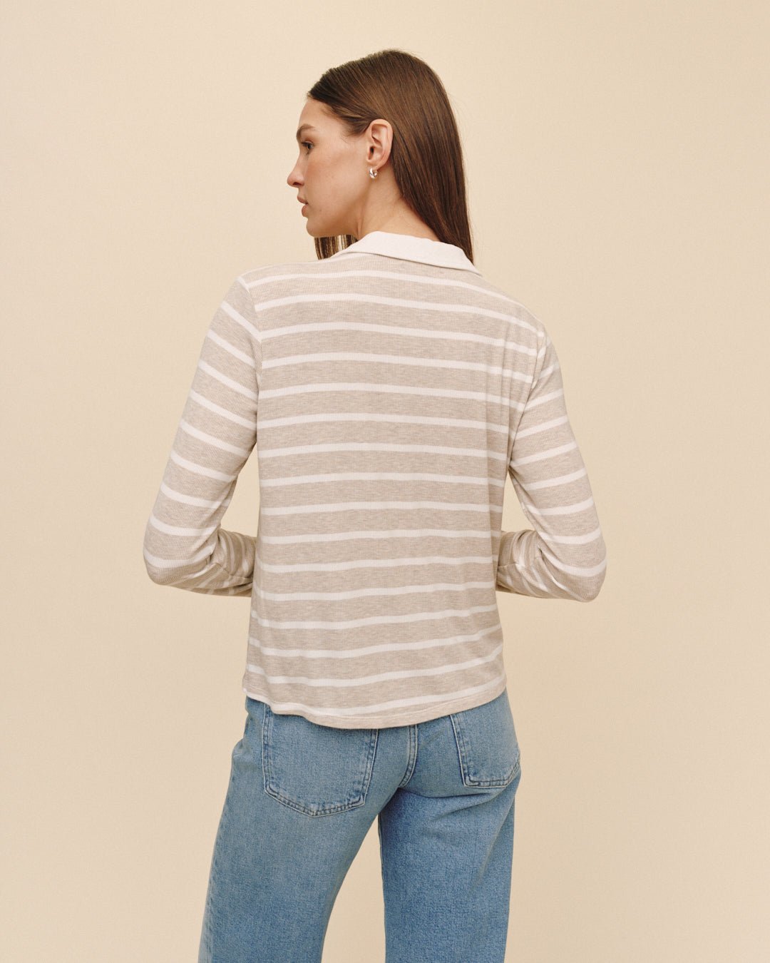 Bella DahlContrast Placket Button Down - Sand StripeTops