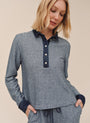 Bella DahlContrast Polo Shirt - Heathered IndigoTops