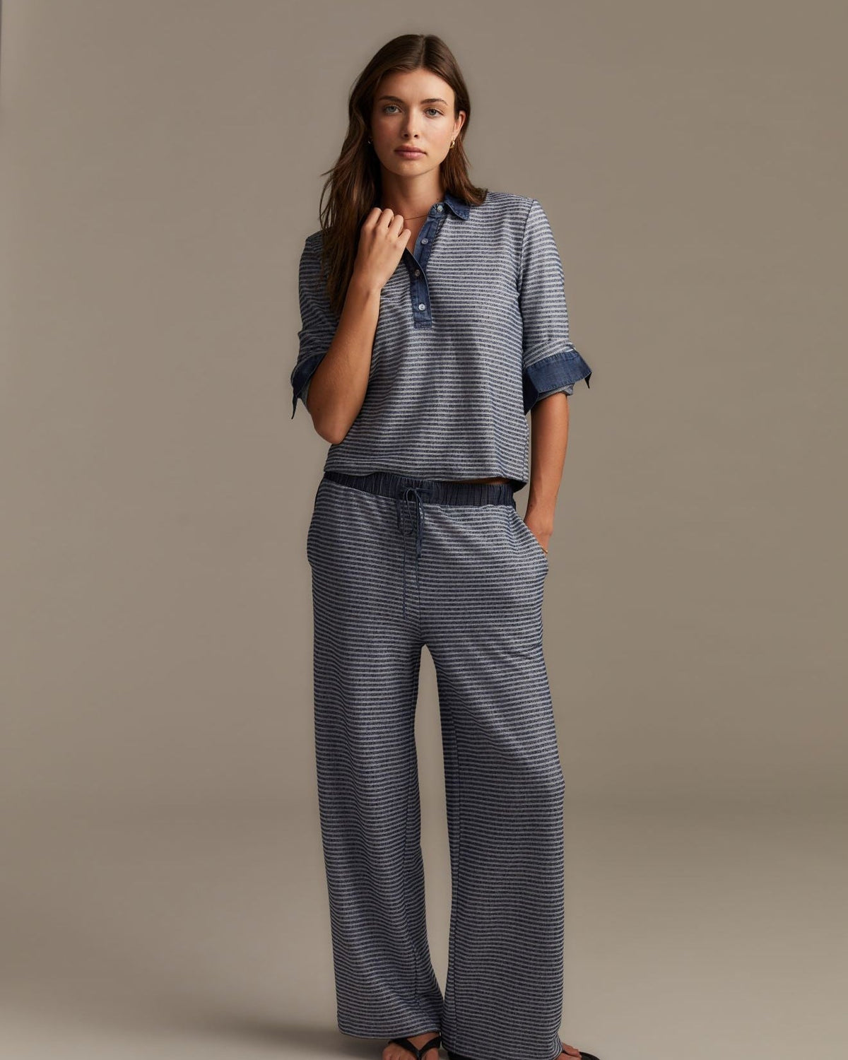 Bella DahlContrast Polo Shirt - Heathered IndigoTops