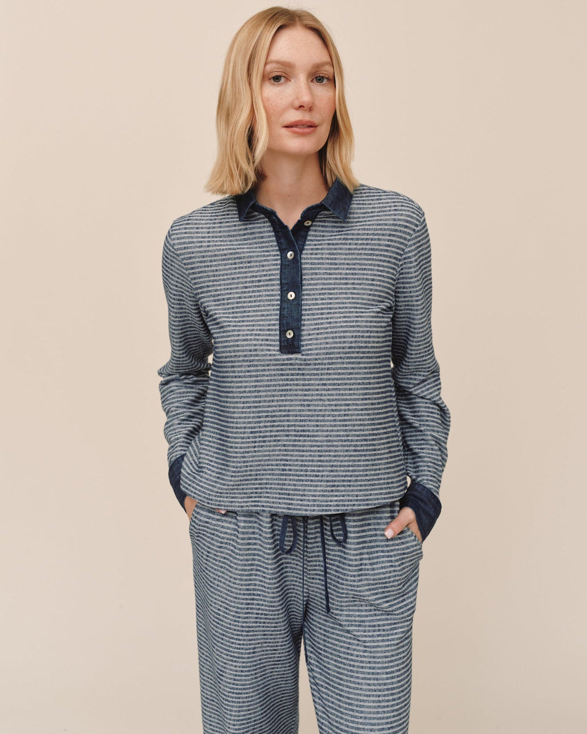 Bella DahlContrast Polo Shirt - Heathered IndigoTops