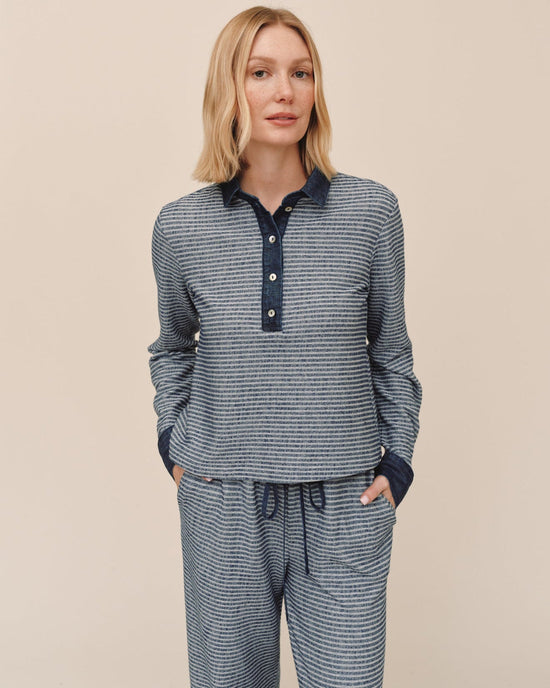 Bella Dahl Contrast Polo Shirt - Heathered Indigo