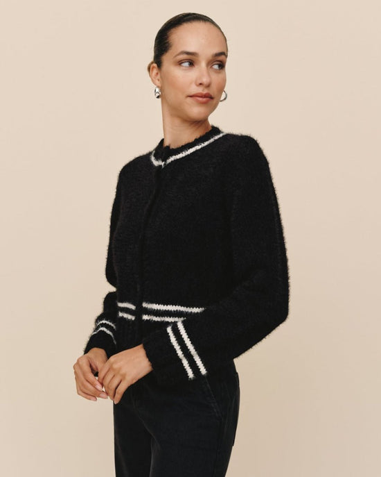 Bella Dahl Contrast Stripe Cardigan - Black View 2