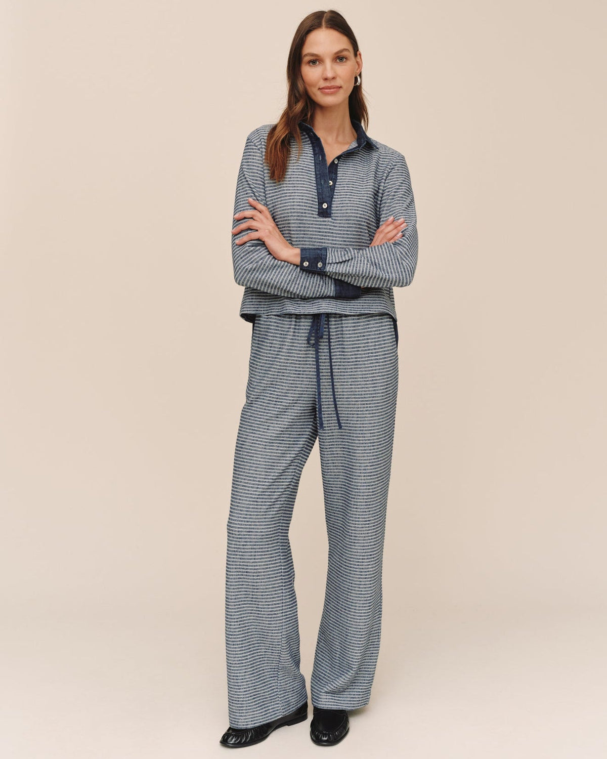 Bella DahlContrast Wide Leg Pant - Heathered IndigoPants