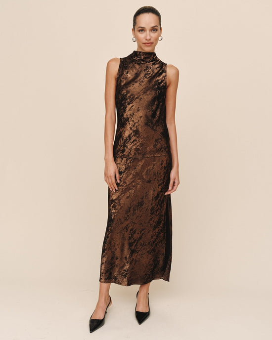 Bella Dahl Cowl Neck Bias Top - Bronze Shimmer