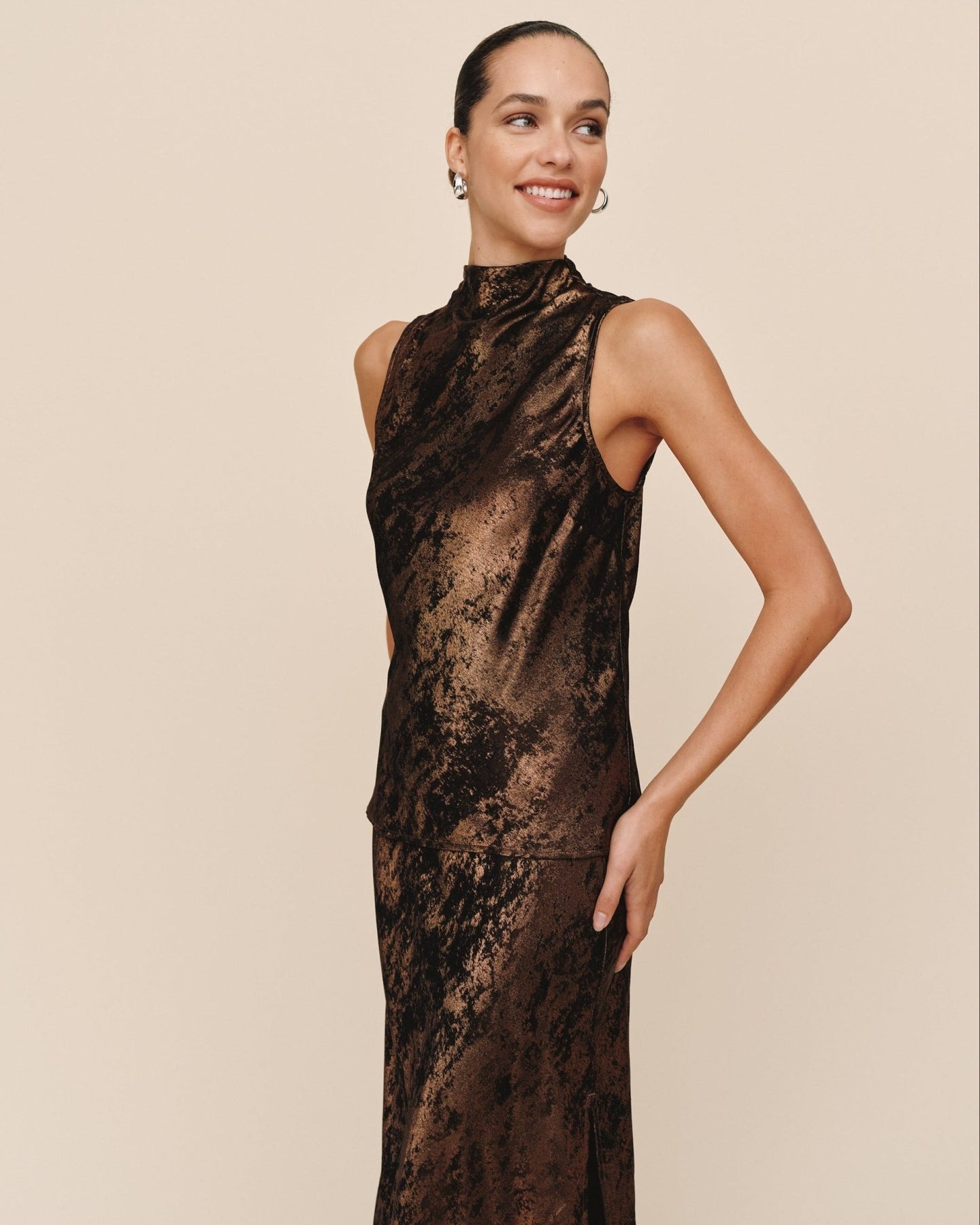 Bella DahlCowl Neck Bias Top - Bronze ShimmerTops