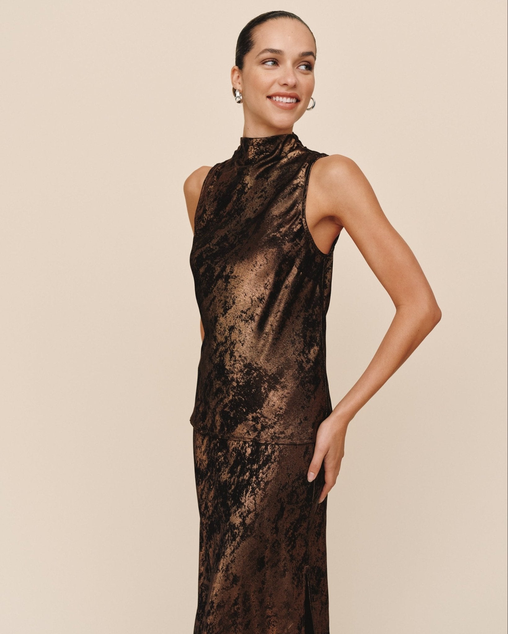 Bella DahlCowl Neck Bias Top - Bronze ShimmerTops