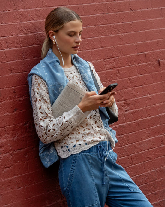 Bella Dahl Crochet Crew Neck Sweater- Soft Almond View 2