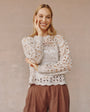 Bella DahlCrochet Crew Neck Sweater - Soft AlmondSweaters