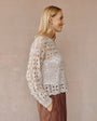 Bella DahlCrochet Crew Neck Sweater - Soft AlmondSweaters