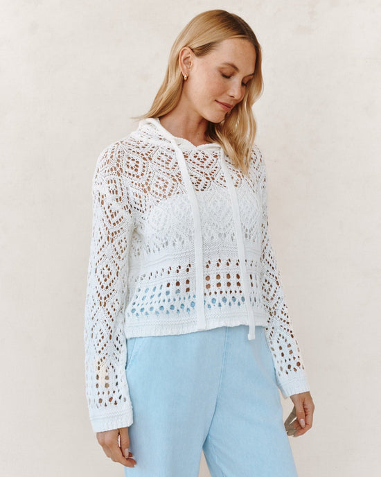Bella Dahl Crochet Hoodie - White View 2