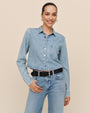 Bella DahlCrop Pocket Button Down - Vintage Ice WashTops