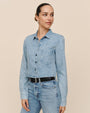 Bella DahlCrop Pocket Button Down - Vintage Ice WashTops