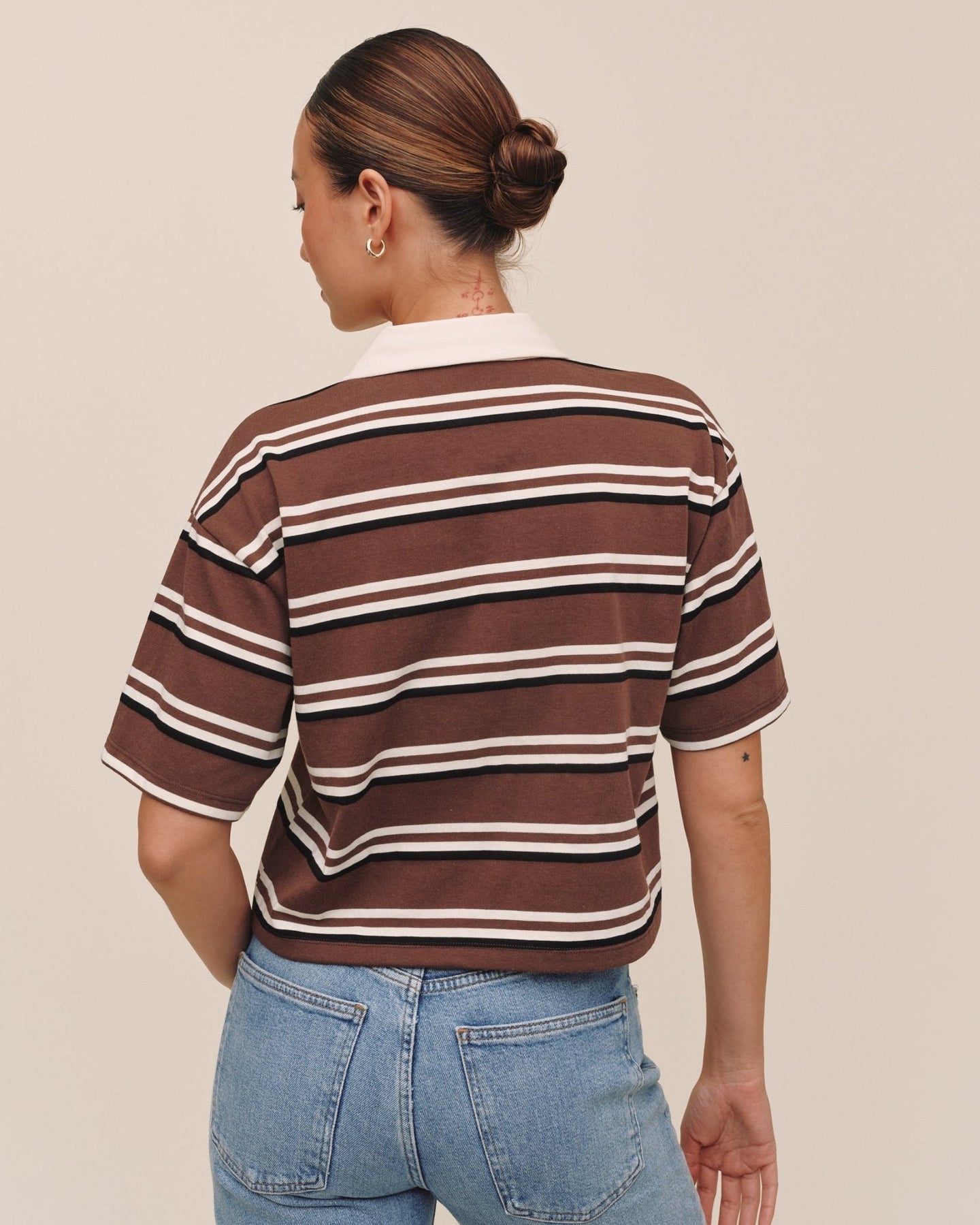 Bella DahlCrop Polo Tee - Rugby StripeTops
