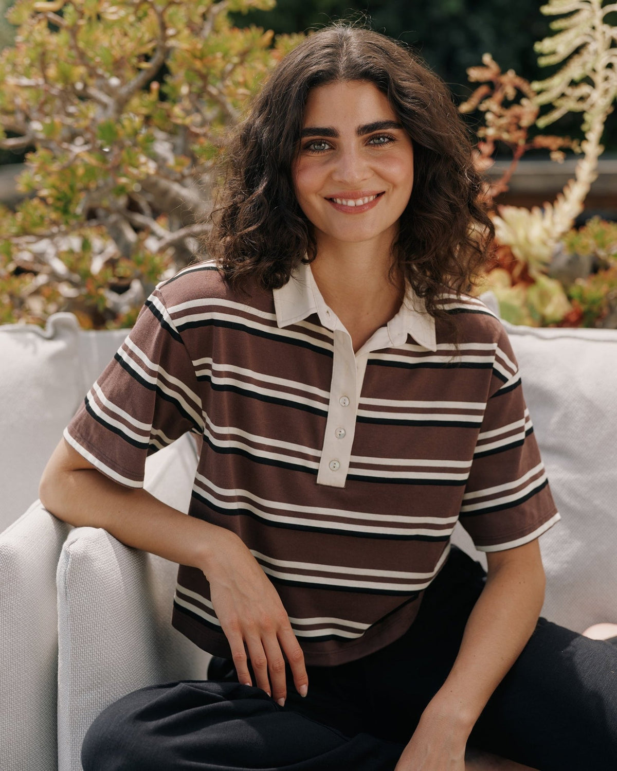 Bella DahlCrop Polo Tee - Rugby StripeTops