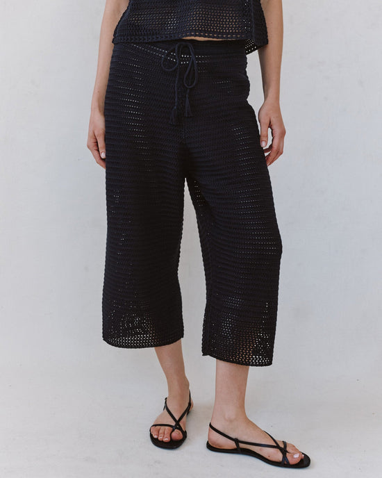 Bella Dahl Crop Wide Leg Crochet Pant - Black View 2