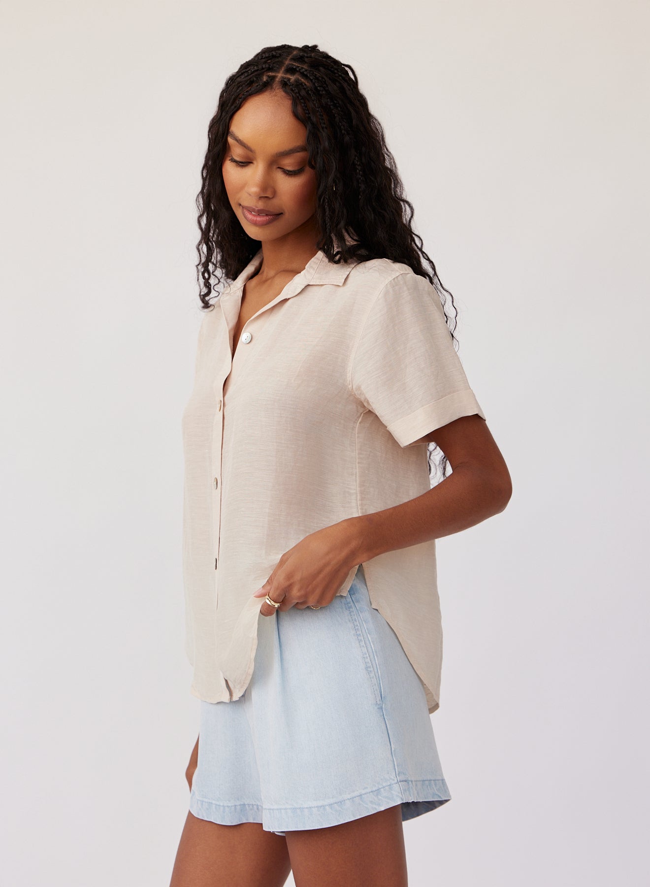 Cuffed Short Sleeve Shirt - Moroccan Sand - Bella Dahl