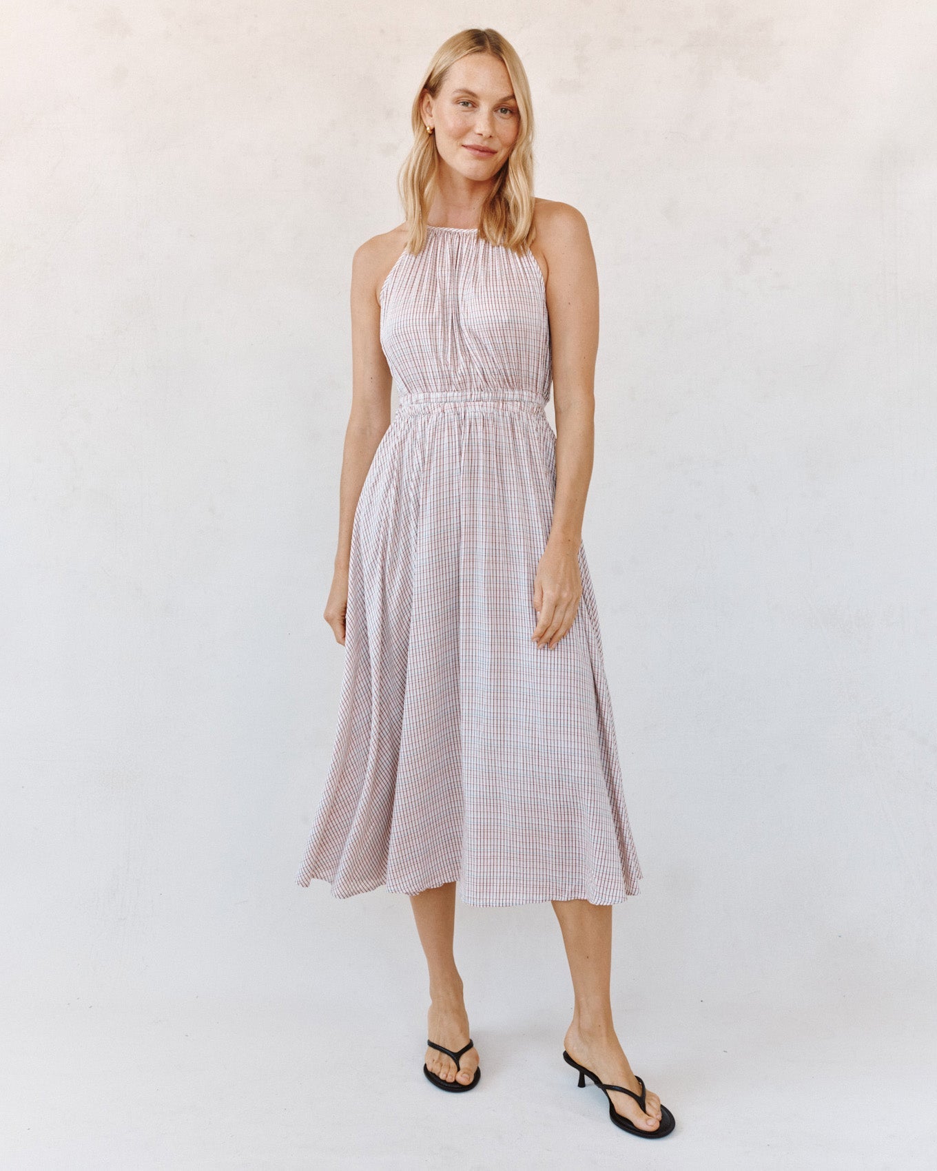 Bella DahlCut Out Back Midi Halter Dress - Sunwashed CheckDresses