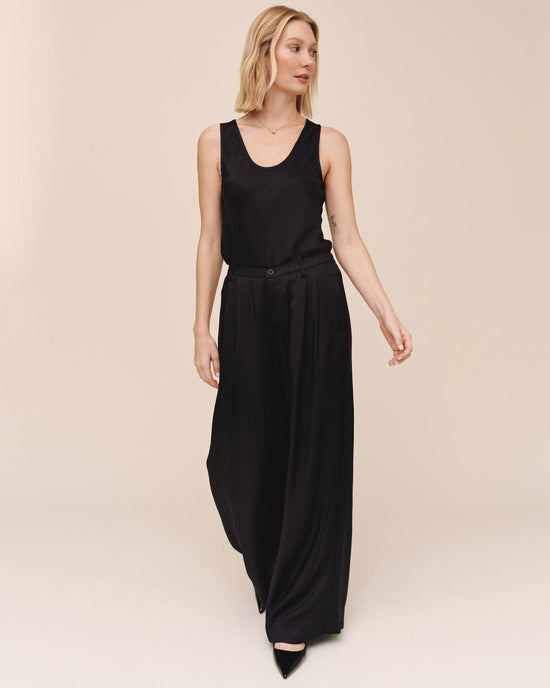 Bella Dahl Double Pleat Wide Leg With Elastic Back - Black