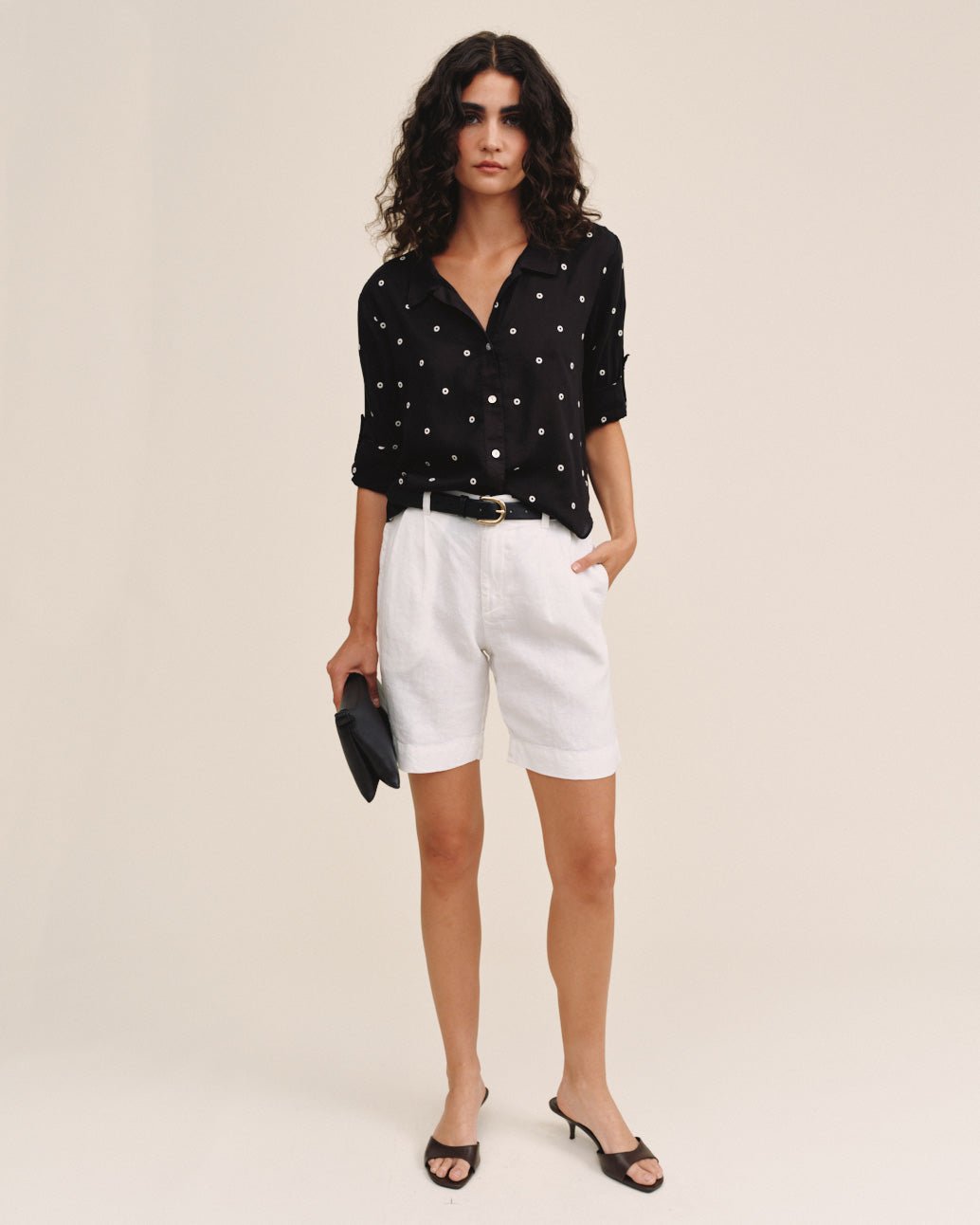 Bella DahlDrop Collar Boxy Button Down - Cabana DotTops