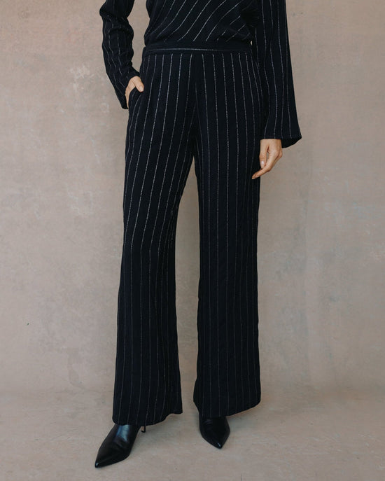 Bella Dahl Elastic Back Wide Leg Pant - Black Lurex Stripe View 2