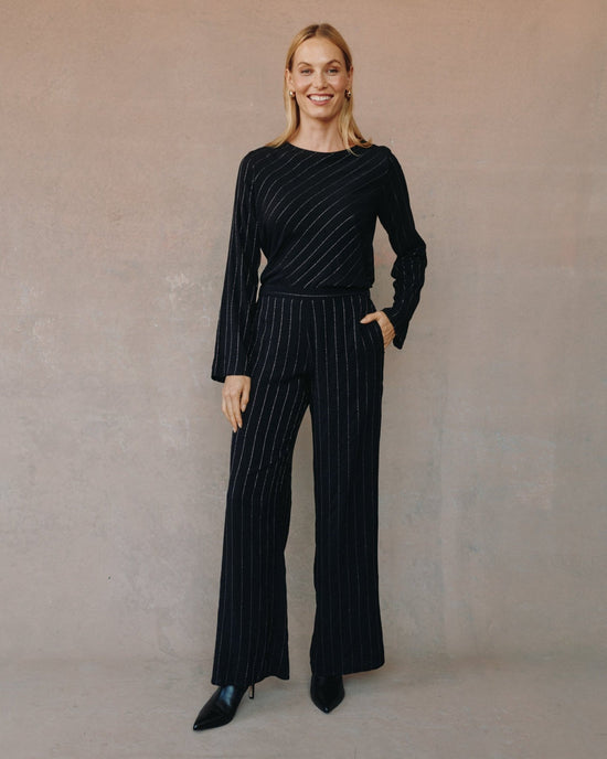 Bella Dahl Elastic Back Wide Leg Pant - Black Lurex Stripe