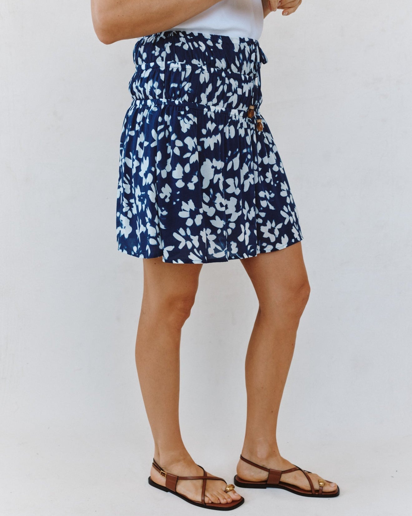 Elastic Gathered Mini Skirt - Indigo Bloom Print – Bella Dahl