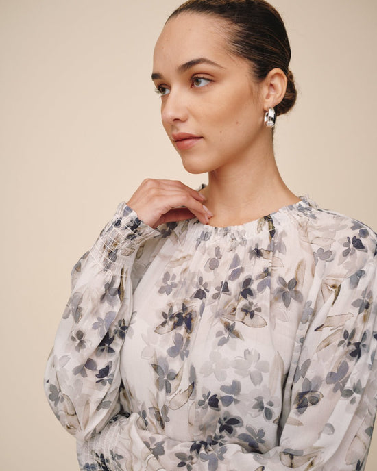 Bella Dahl Elastic Shirred Blouse - Frozen Wisteria