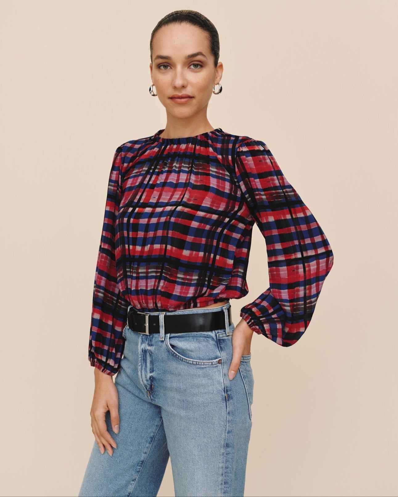 Bella DahlElastic Shirred Top - Winter Plaid PrintTops