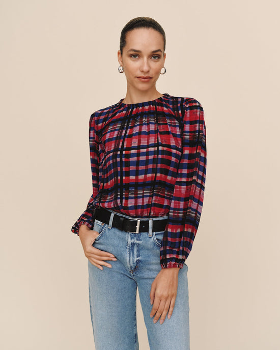 Bella Dahl Elastic Shirred Top - Winter Plaid Print
