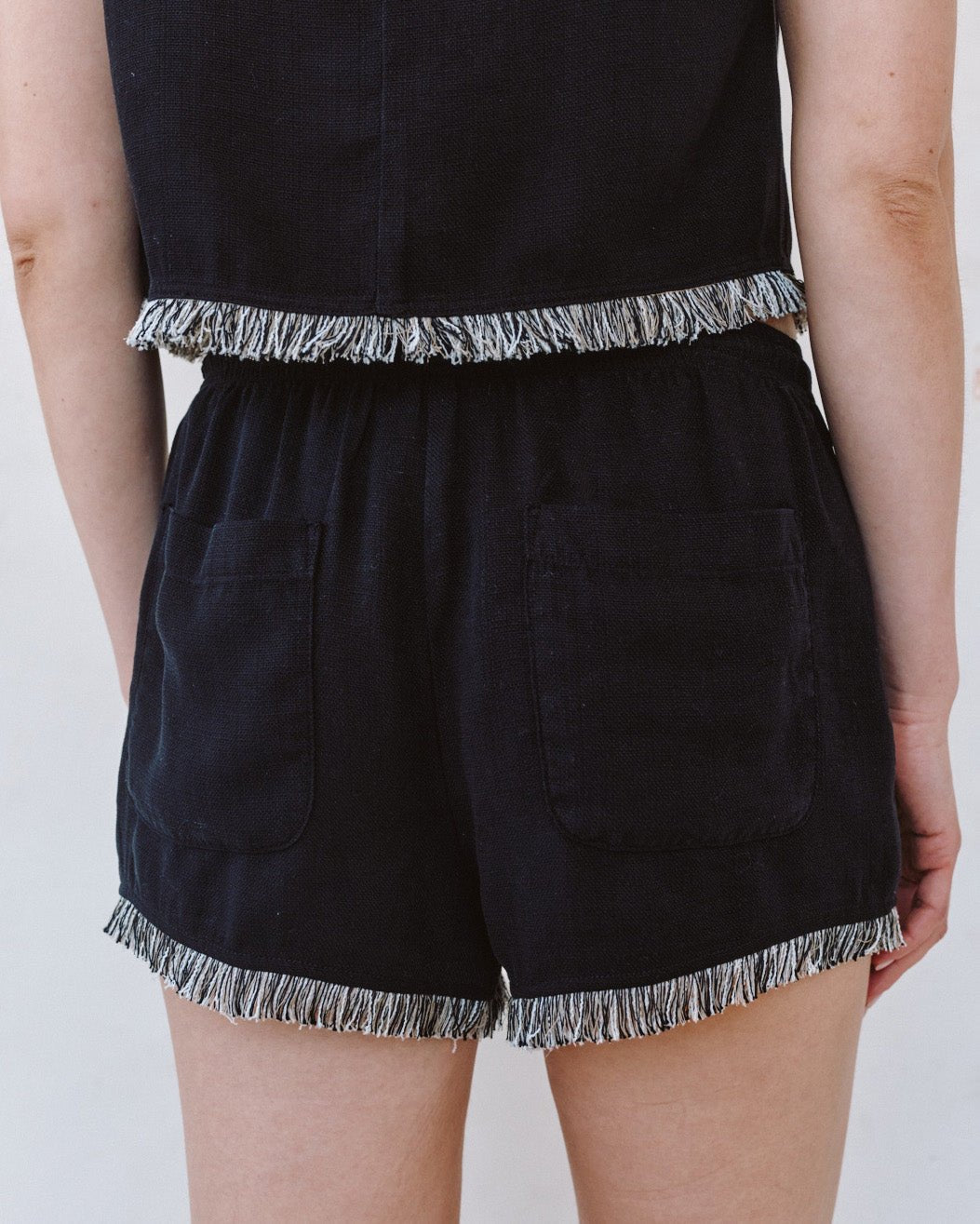 Elastic Waist Fringe Short - Black – Bella Dahl