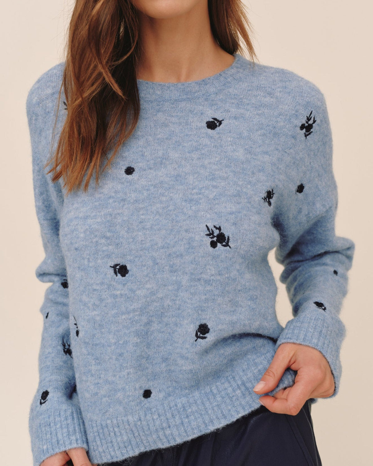 Bella DahlEmbroidered Crew Neck Sweater - Blue DreamSweaters