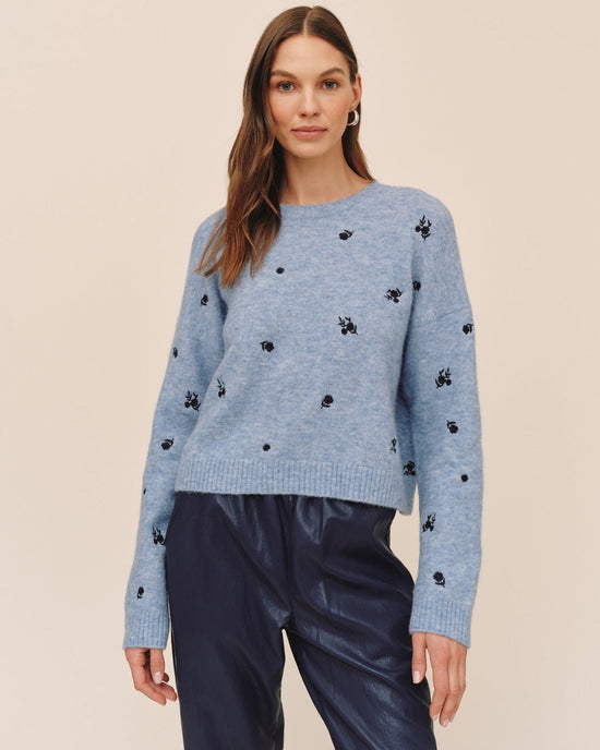 Bella Dahl Embroidered Crew Neck Sweater - Blue Dream