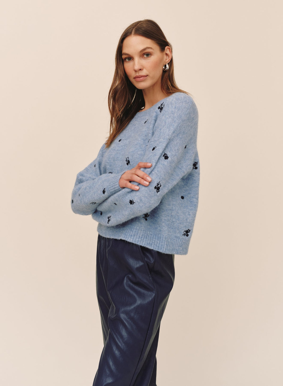 Bella DahlEmbroidered Crew Neck Sweater - Blue DreamSweaters