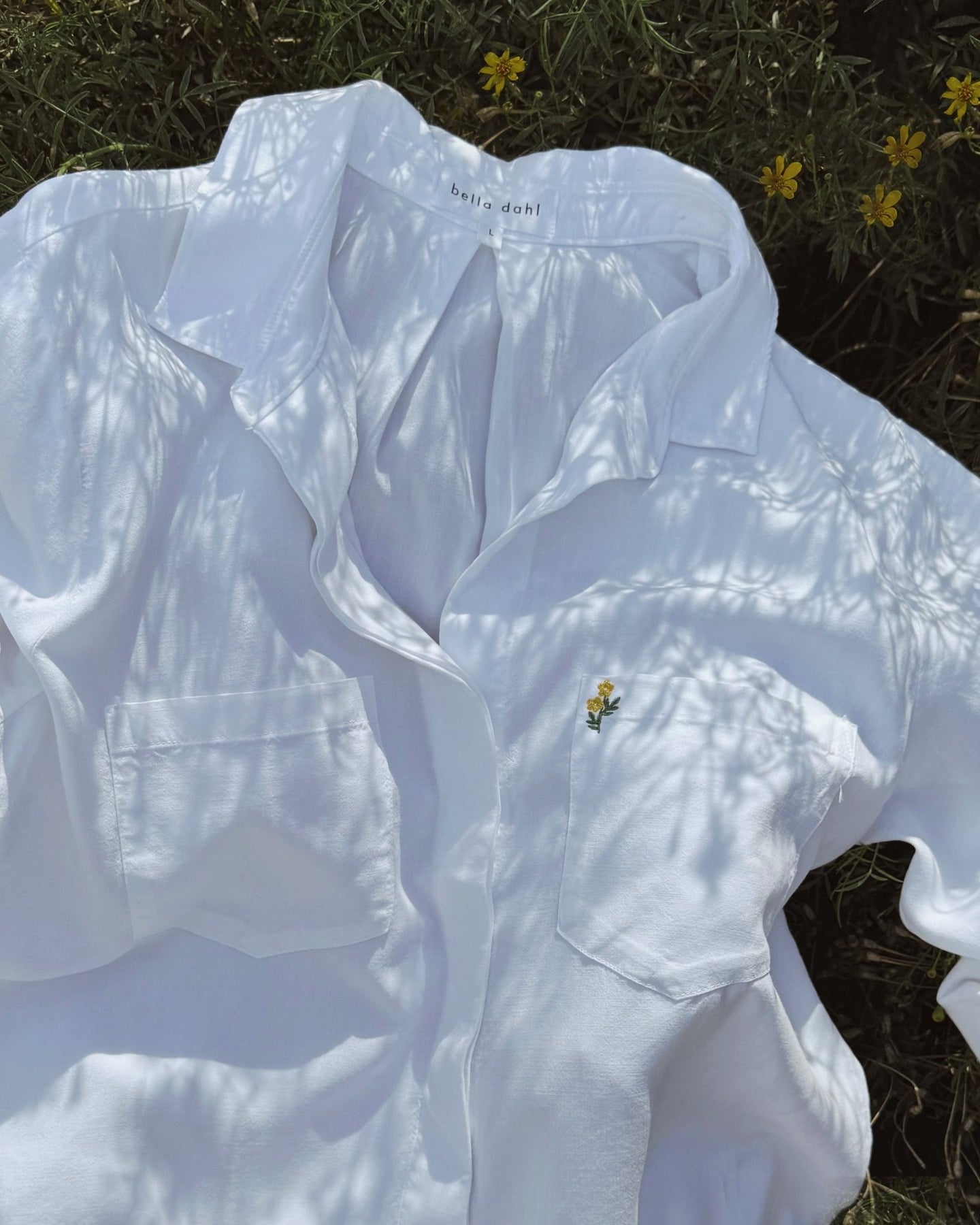 Bella DahlEmbroidered Split Back Button Down - FlowerTops