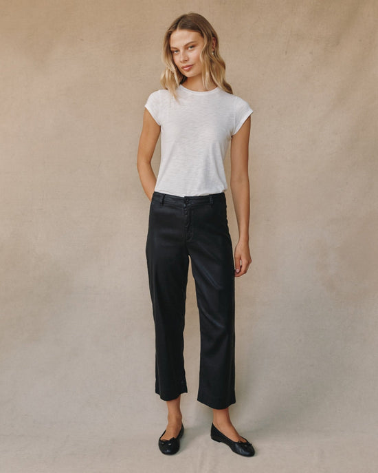 Bella Dahl Faux Leather Saige Wide Leg Crop - Black View 2