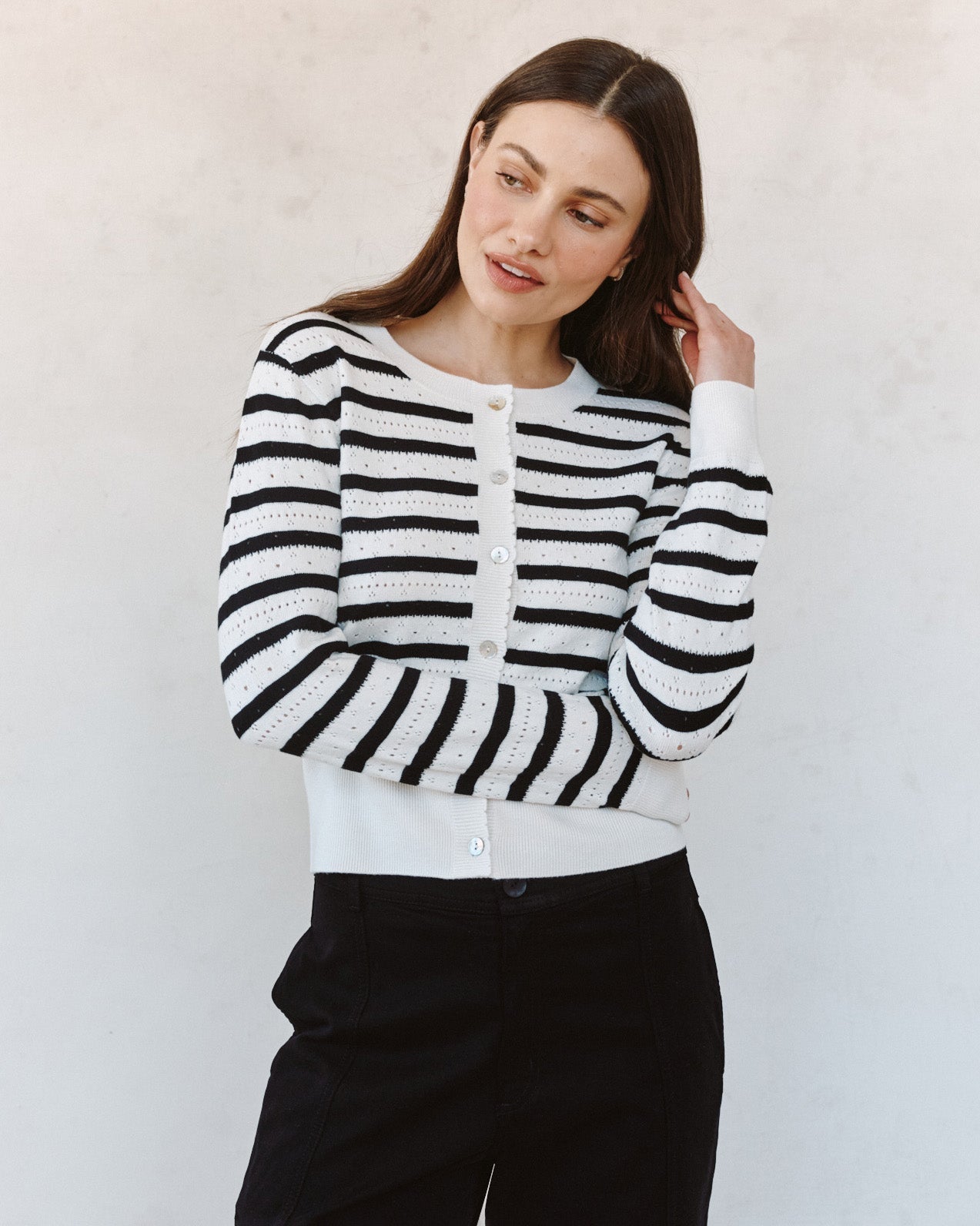 Bella DahlFitted Cardigan - Cherie StripeTops
