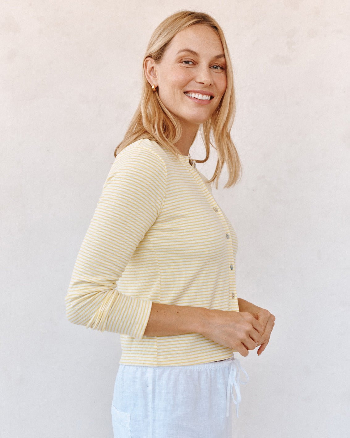 Bella DahlFitted Cardigan - Lemon Meringue StripeTops