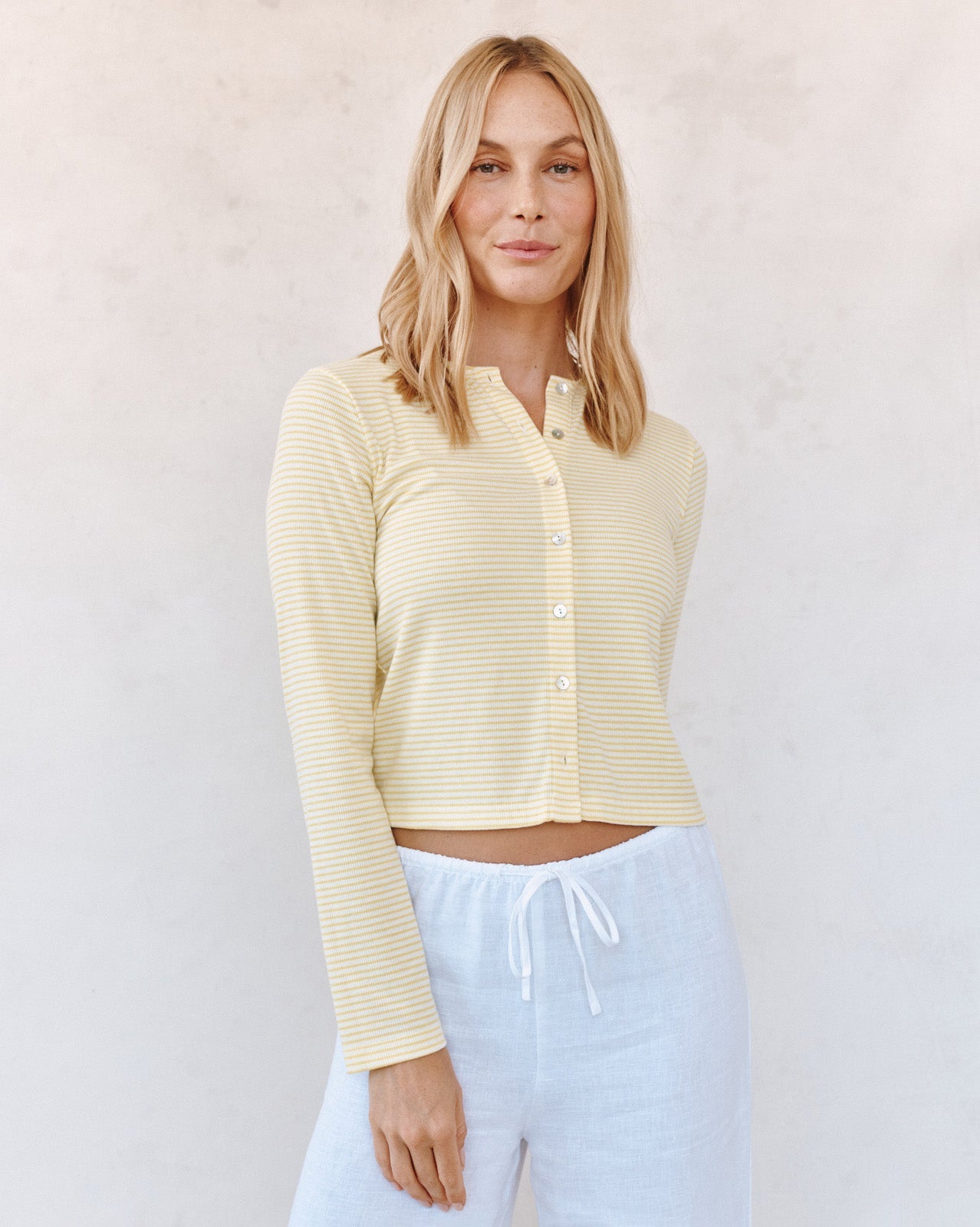 Bella DahlFitted Cardigan - Lemon Meringue StripeTops
