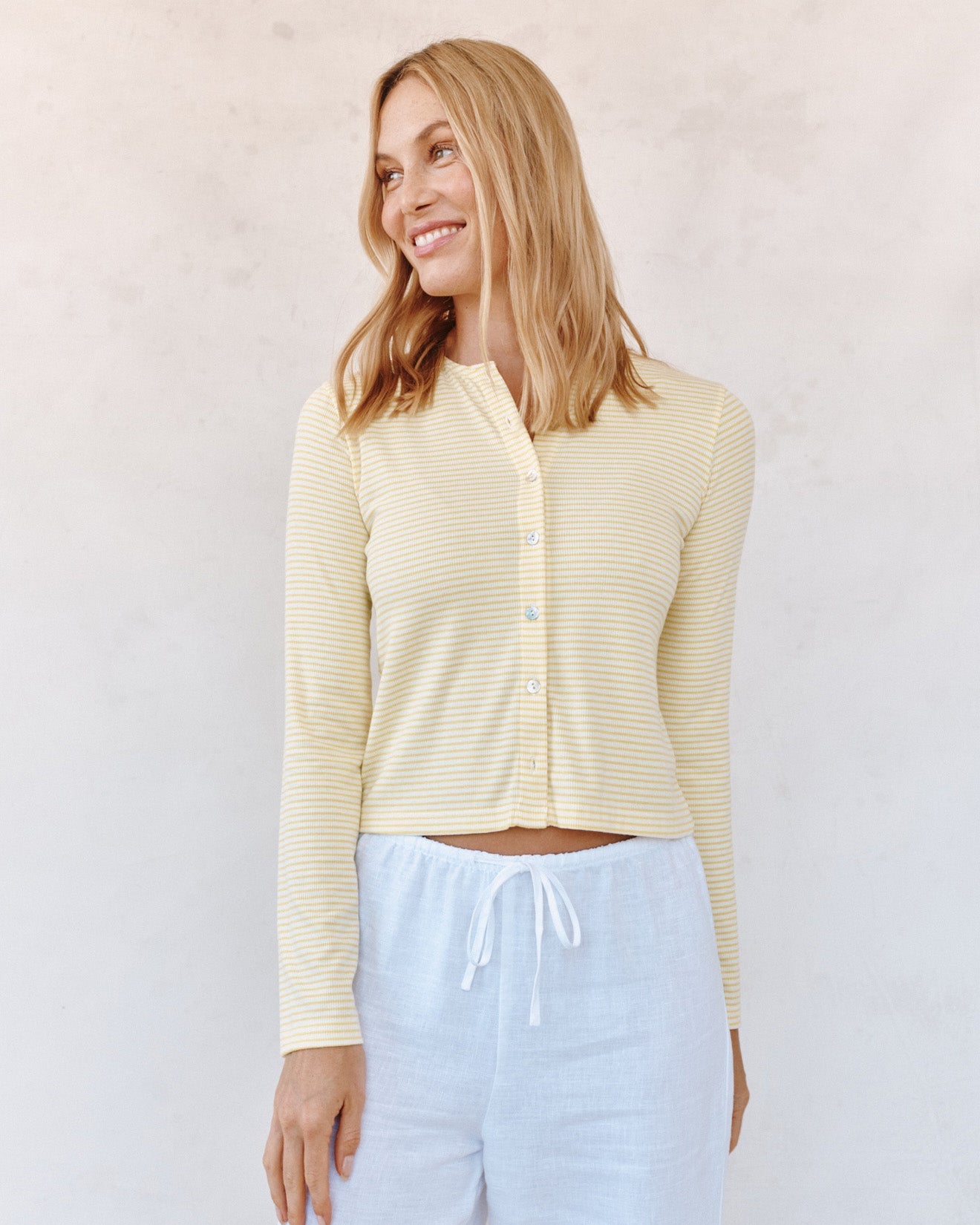 Bella DahlFitted Cardigan - Lemon Meringue StripeTops