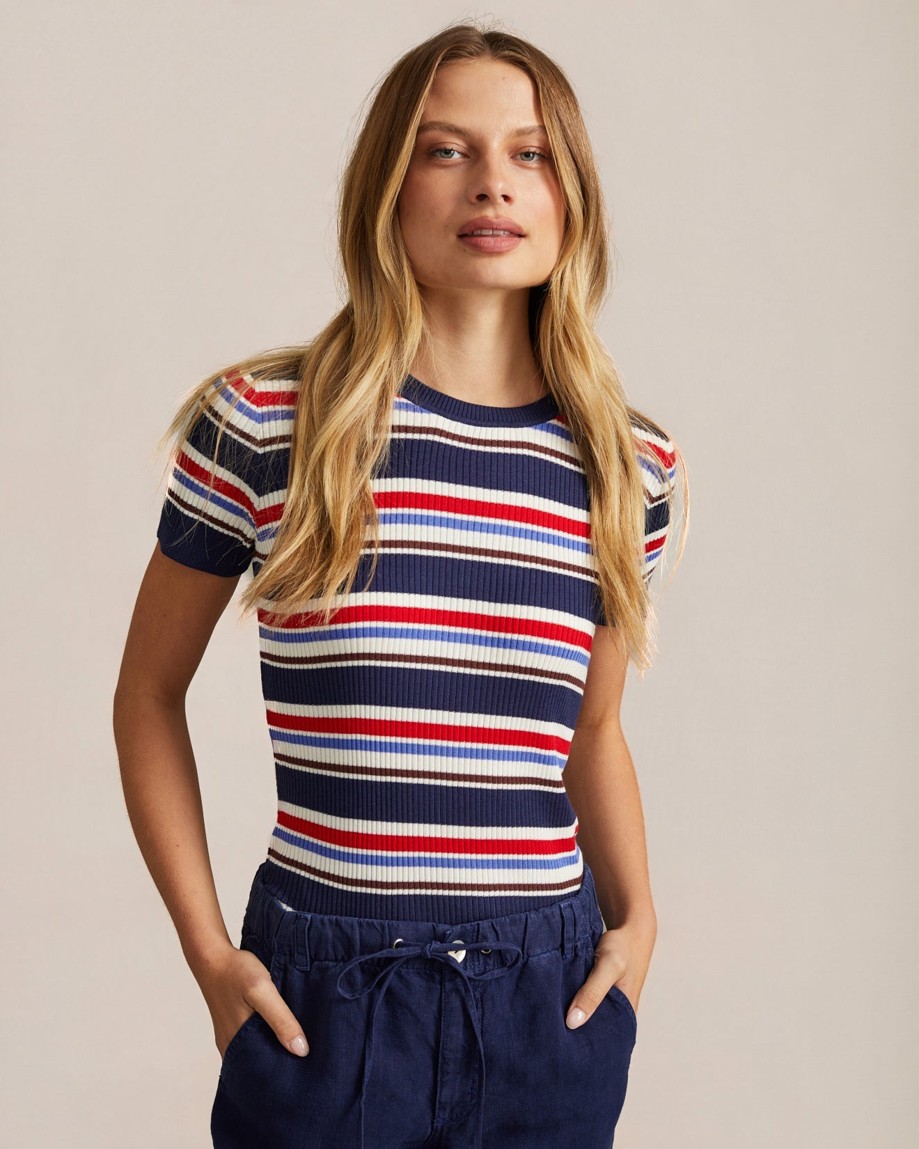 Bella DahlFitted Crew Neck Tee - Seaside StripeTops