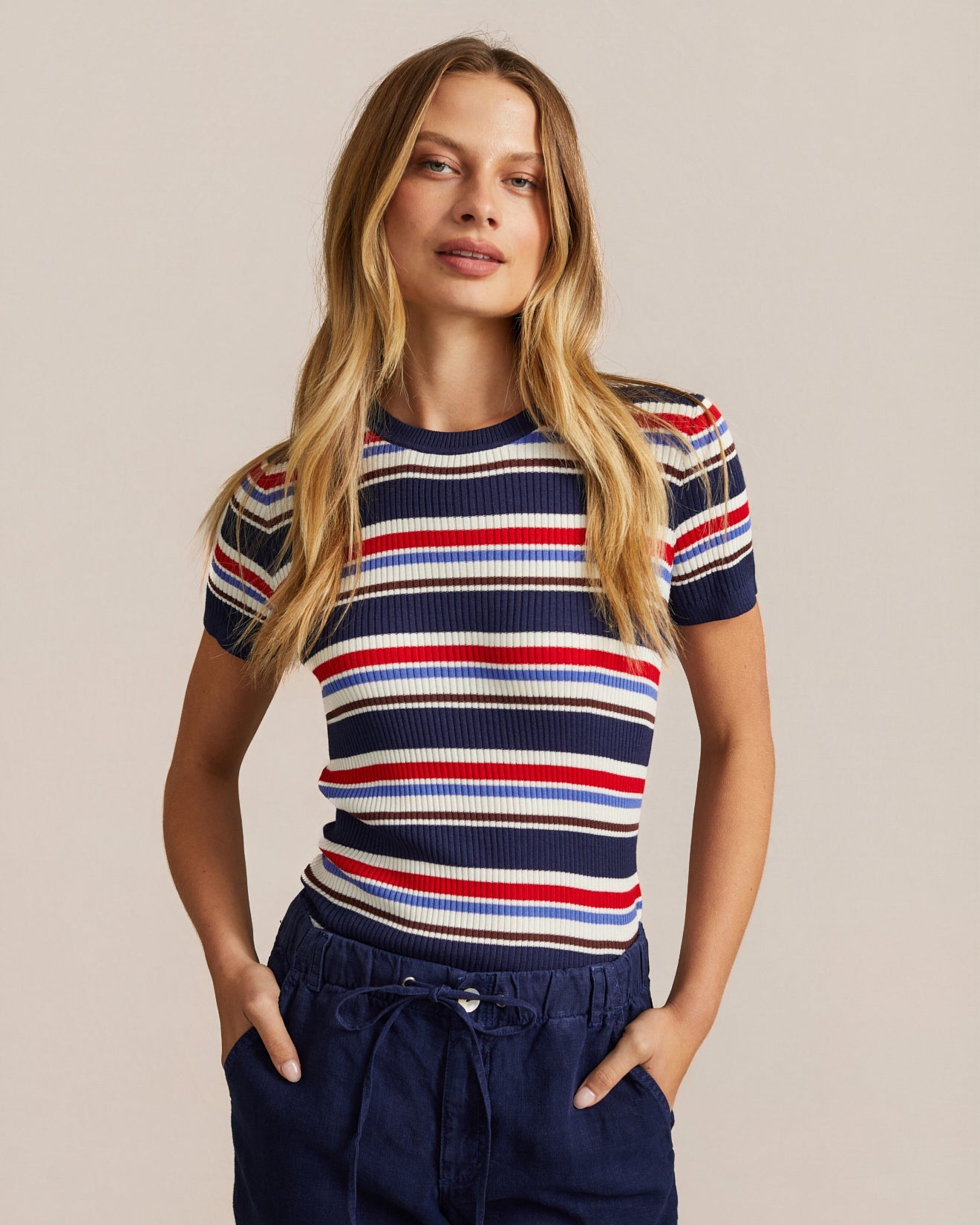 Bella DahlFitted Crew Neck Tee - Seaside StripeTops