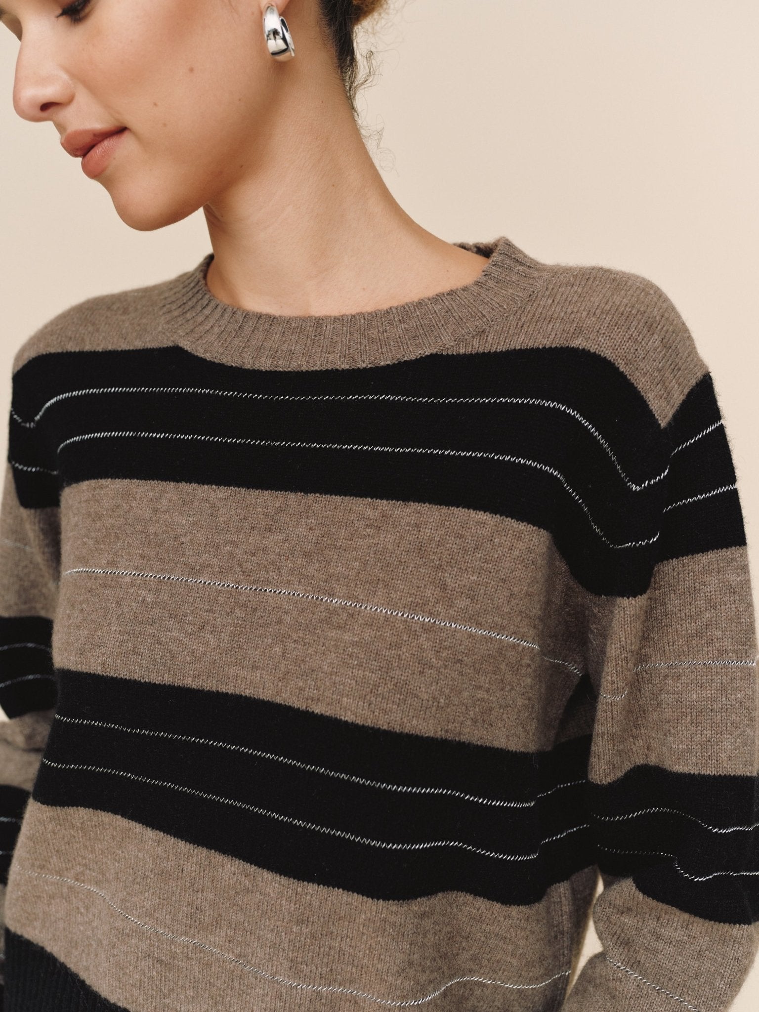 Fitted Crew Sweater - Frappe Stripe – Bella Dahl